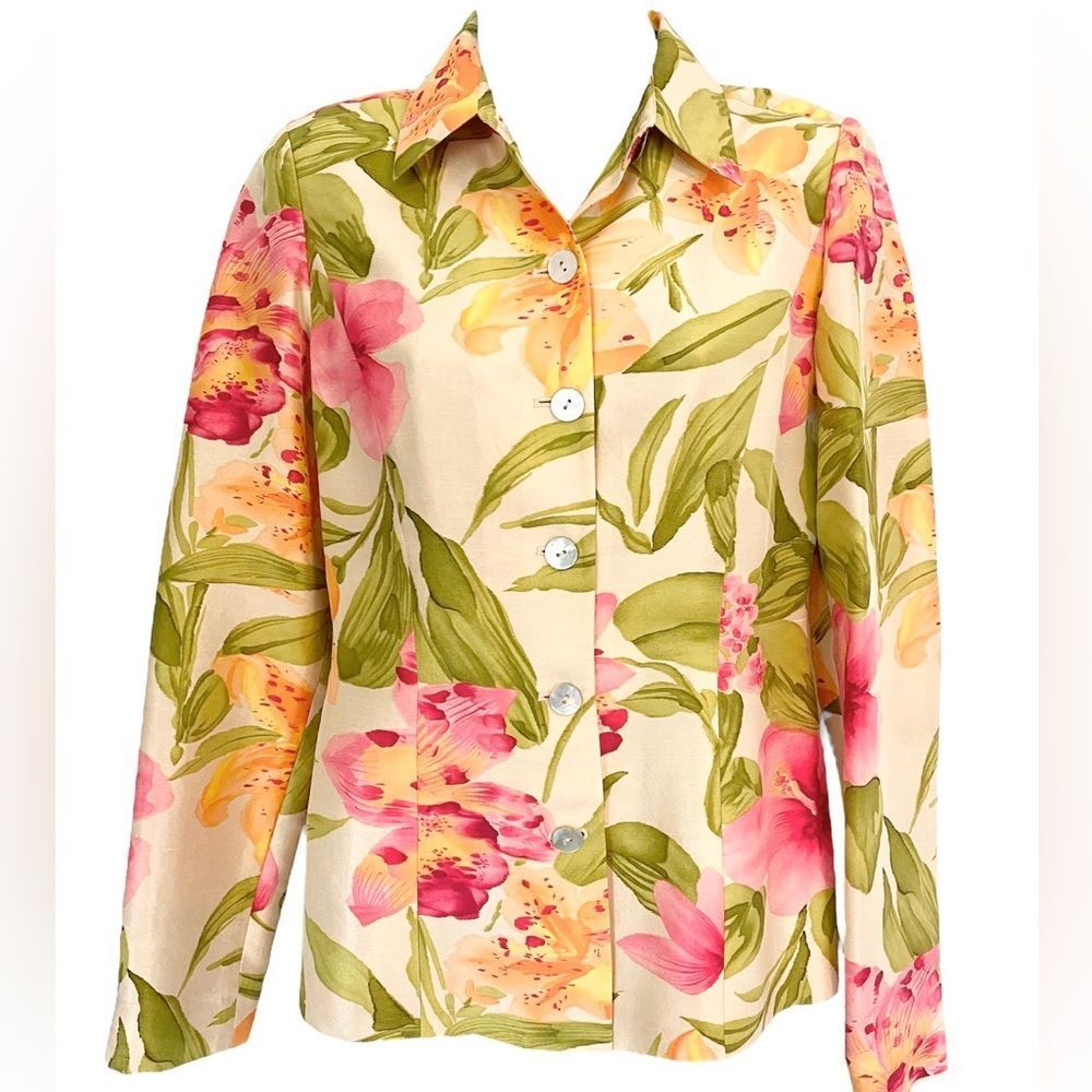 Dana Buchman Floral 100% Silk unlined lightweight Blazer Sz 2